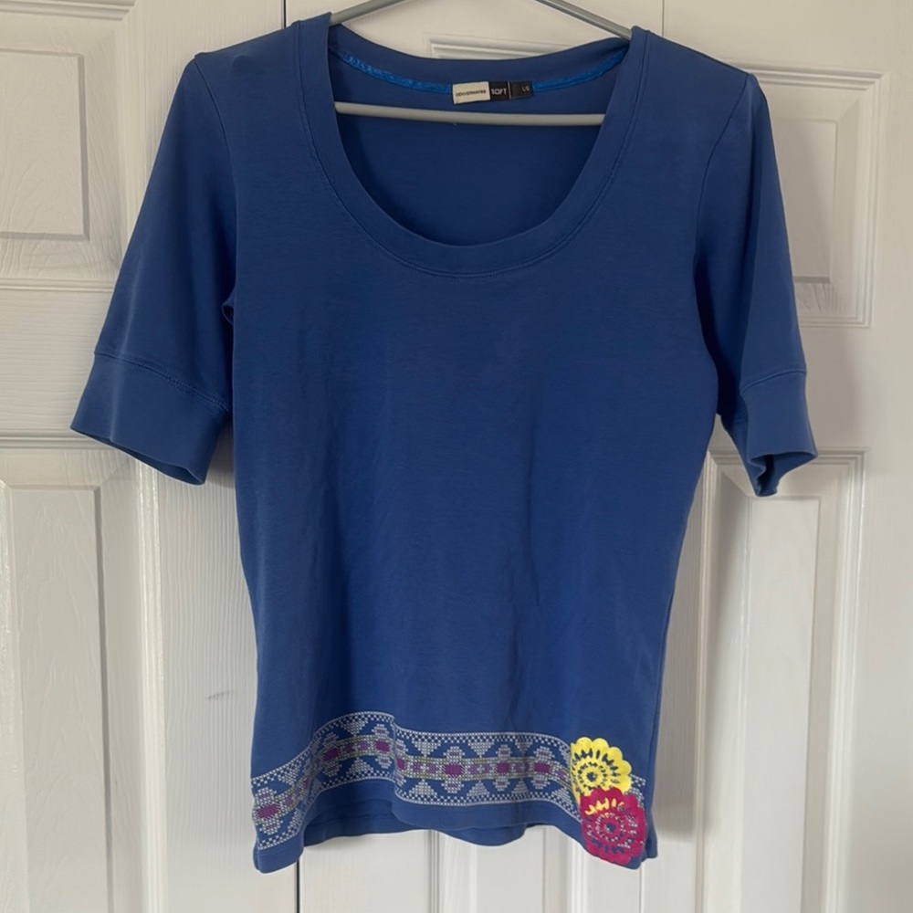 Denver Hayes Blue Fitted Embellished T-Shirt